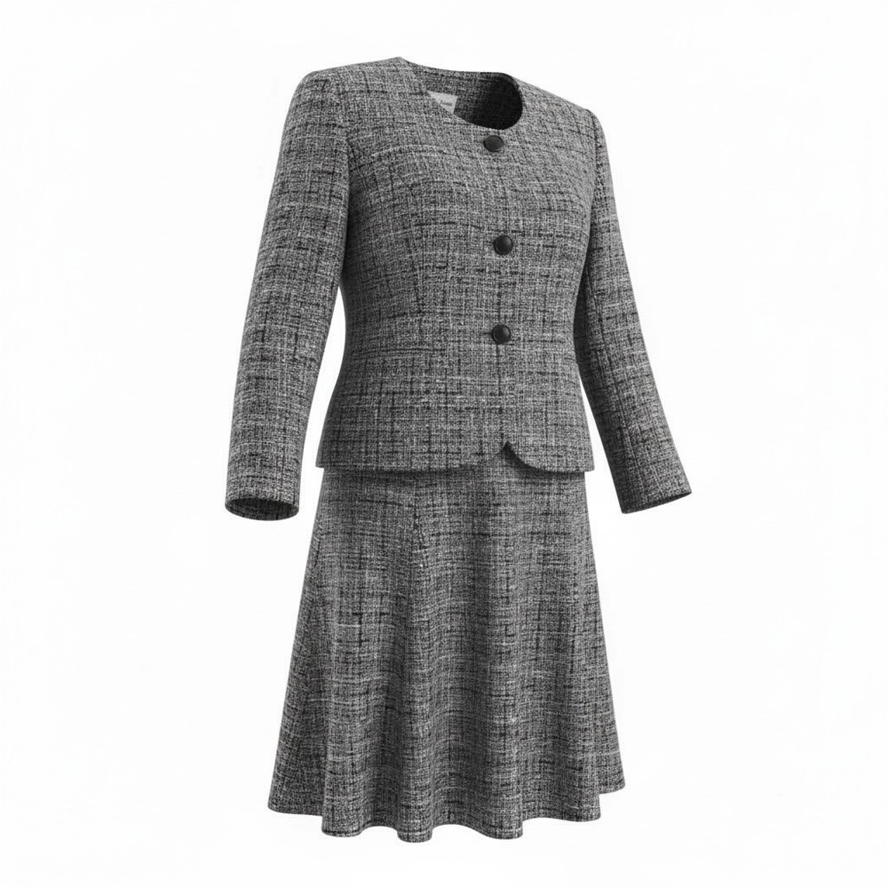 VTG Danny & Nicole Grey Tweed 2 PC Women 12 Dress Suit Retro 90s Academia Office